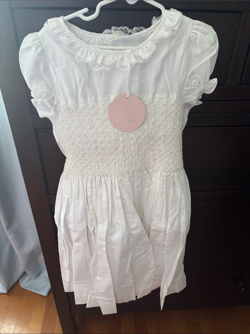 White Smocked Party Dress for Girls with Ruffle Collar